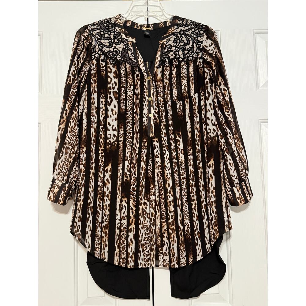 Chico's Black Label Animal Print Tunic Blouse, size 1